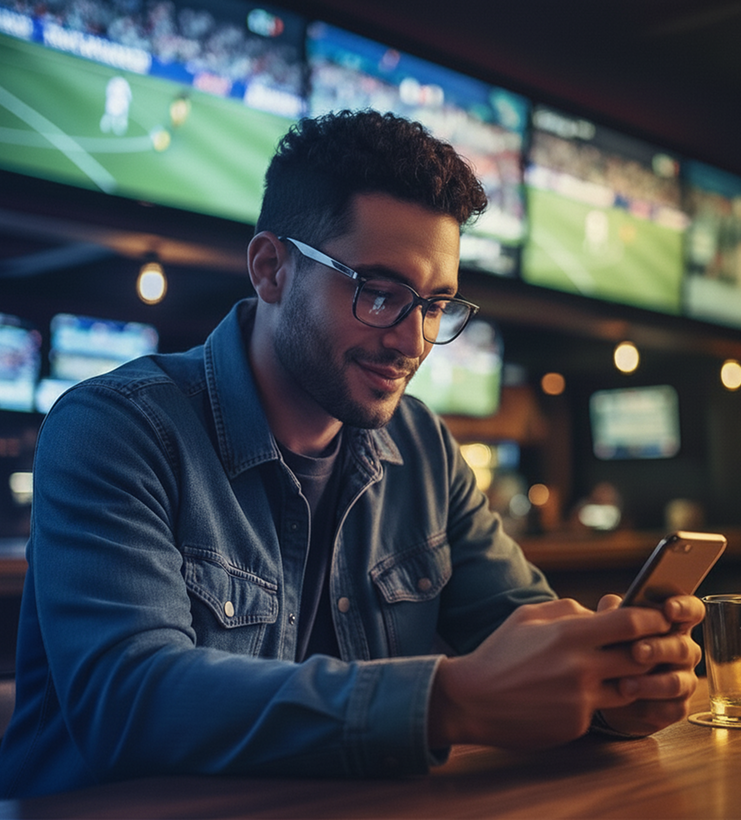 Person betting on mobile at sports bar